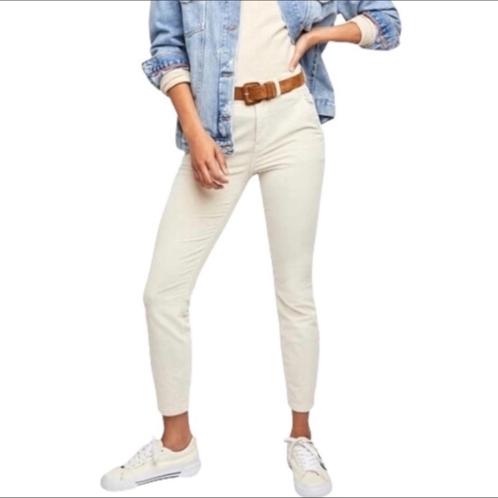 Free People NWT micro corduroy‎ pants 10 beige cream Moon Rising neutral ankle